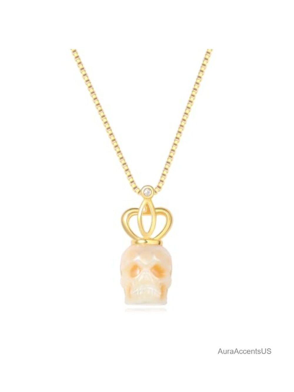 Hand-Carved Baroque Pearl Skull Necklace, 925 Sterling Silver 14K Gold Plated